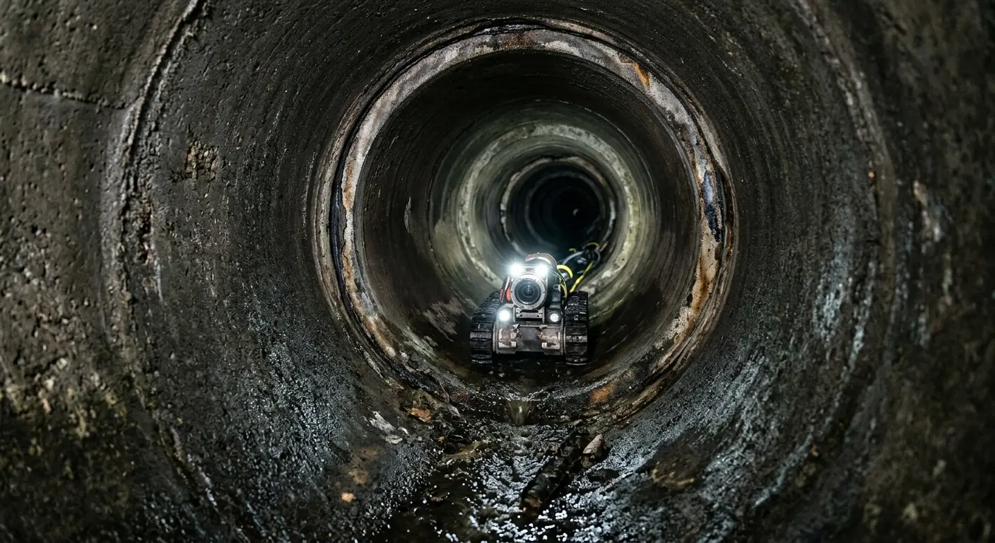 Robotic sewer camera inspecting pipe interior for Sewer Line Cleaning in Royse City